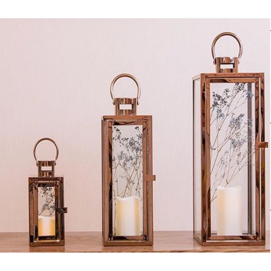 Tall Lantern Rose Gold Set of 3 - 23cm-39cm-49cm