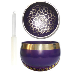 Chakra Singing Bowl with Cushion and Stick  7.5cm Purple