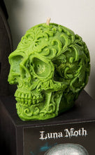 Load image into Gallery viewer, Blue Sage &amp; Seasalt Filigree Skull Candle