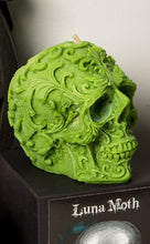 Load image into Gallery viewer, Lemongrass &amp; Sage Filigree Skull Candle