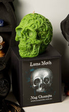 Load image into Gallery viewer, Clove &amp; Sandalwood Filigree Skull Candle