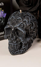 Load image into Gallery viewer, Lemongrass &amp; Sage Filigree Skull Candle