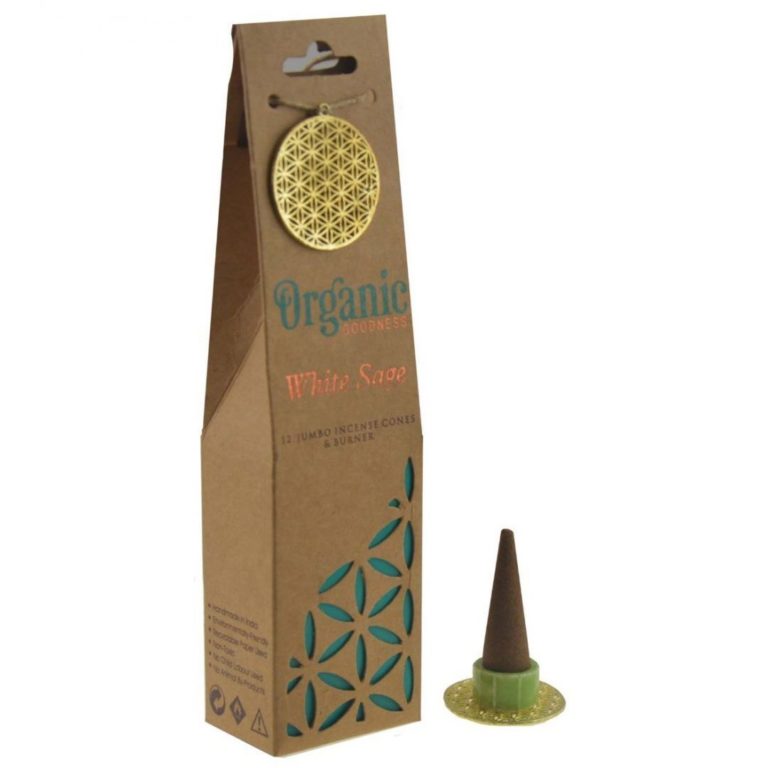 Incense Organic Goodness Jumbo Cones White Sage 12 Pce