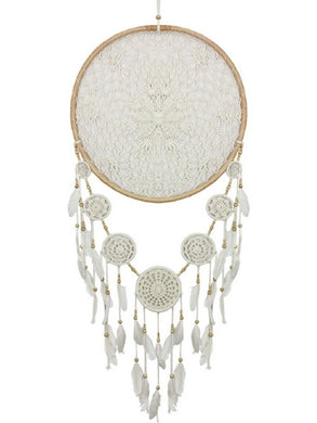 Large Macrame Dreamcatcher Rattan/White 60cm