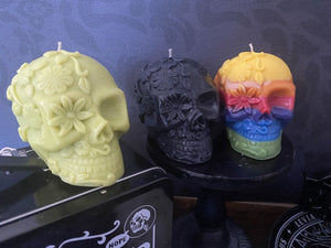 Rainbow Sherbet Day of Dead Skull Candle