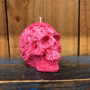 Black Cherry Filigree Skull Candle