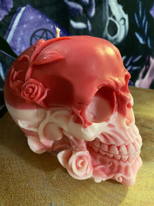 French Vanilla Bourbon Rose Skull Candle