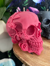 Load image into Gallery viewer, Black Cherry Rose Skull Candle