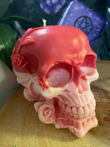 Champagne & Strawberries Rose Skull Candle