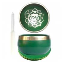 Chakra Singing Bowl with Cushion and Stick  7.5cm Green