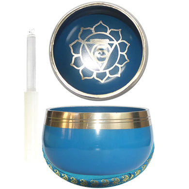 Chakra Singing Bowl with Cushion and Stick 7.5cm Light Blue