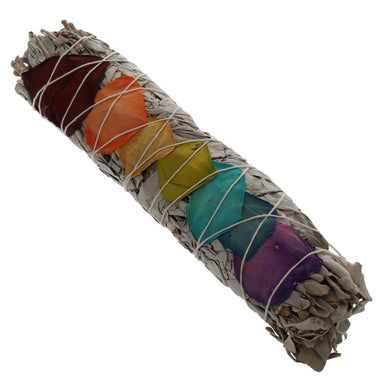 White Sage With Chakra Rose Petals 22.5cm - Smudge Stick